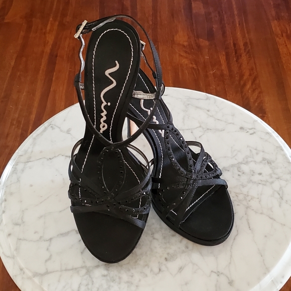 HP🎉Nina Jeweled Black Strappy Heels 7M - Picture 2 of 11